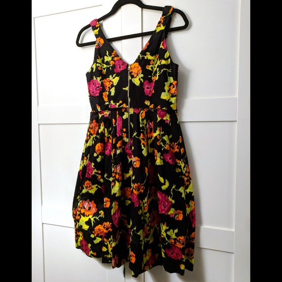 NWT Kay Unger Fit & Flare Neon Black Floral Dress - Size 6 - Picture 3 of 8